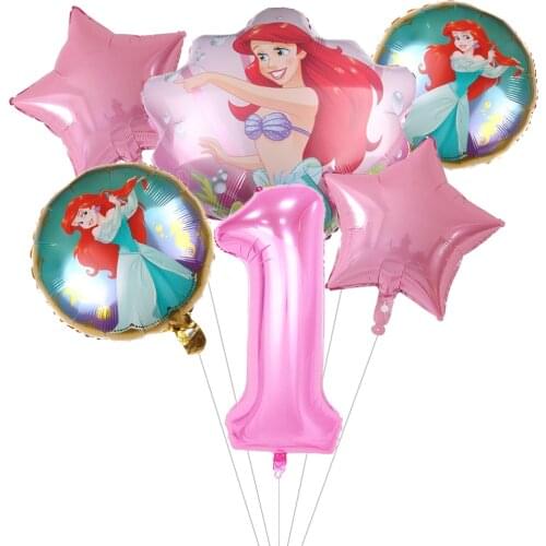 6Pcs/lot Mermaid Ariel Party Balloons 32inch Number Foil Balloon Kids Birthday Party Supplies Baby Shower Decorations