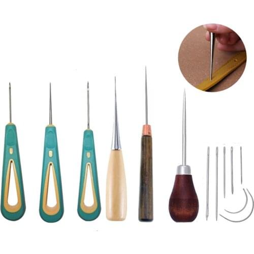 Wooden Handle Awls DIY Leather Tent Sewing Awl Shoes Repair Tool Hand Stitcher Leather Craft Awl Punch Hole Leather Tools