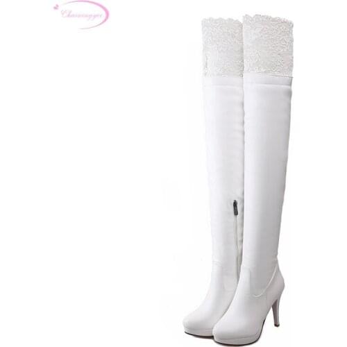 Chainingyee party comfortable round toe over knee high boots fashion embroidery zipper platform high-heeled women riding boots
