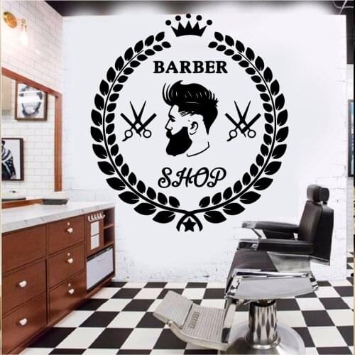 Barber Shop Sign Window Decoration Wall Stickers Accessories For Barber Shop Beauty Salon Wall Decal Barbershop Logo M312