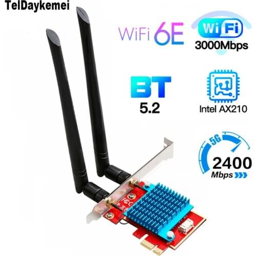 3000Mbps Wifi 6E Intel AX210 PCIe Wireless Wifi Adapter 2.4G/5Ghz/6Ghz 802.11ac/ax Bluetooth 5.2 AX210NGW Wi-fi Card For PC
