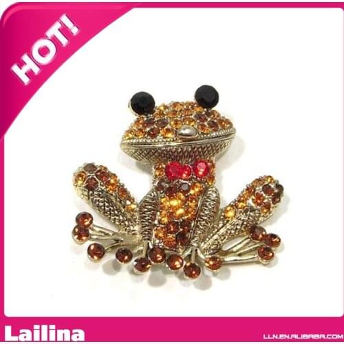 Yellow Rhinestone Red Bow Tie Frog Brooch Pin Pendant