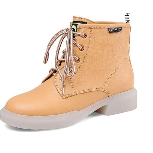 2021 New Casual Ankle Boots Round Toe Low-heel Women Shoes Warm Winter Ankle Boots High Quality Breathable Cow Leather Platform