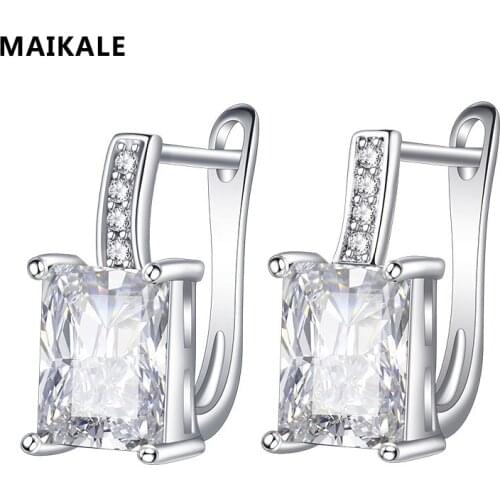 MAIKALE New Square Stud Earring Copper AAA Cubic Zirconia Earrings For Women Gold To Friend Gift brincos bijoux