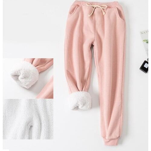 Womens New Fashion Winter Solid Color Fleece Large Size Wei Pants Casual Warm Soft Harun Leggings Household Trousers