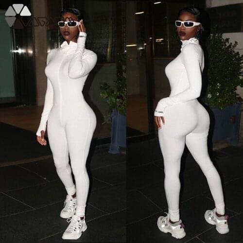 Women Bodycon Jumpsuit Rompers Knitted Sexy Overalls Long Sleeve Skinny Sports Womens Jumpsuits Female Streetwear Black White