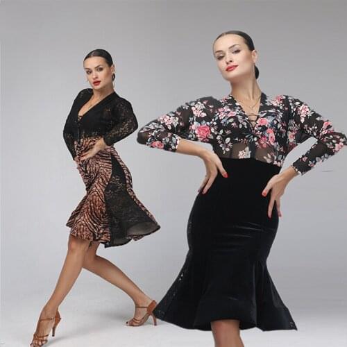 2019 Sexy Latin Dance Dress For Women Long Sleeve Dress Professional Female Tango Dress Flamengo Competition Dance Dress VDB386