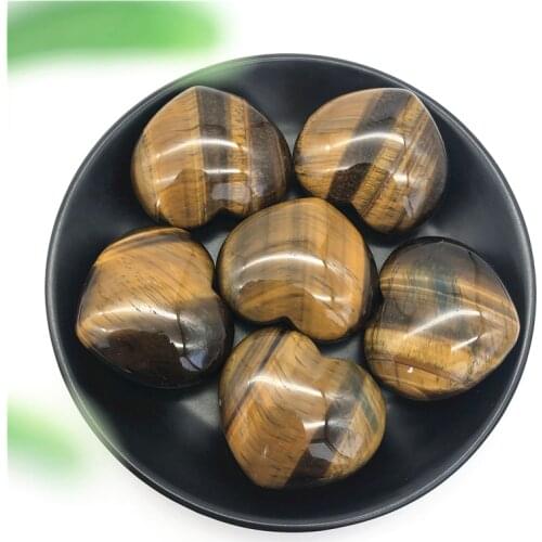1 Piece Natural Yellow Tigers Eye Crystal Heart Shape Chakra Stones Carved Reiki Healing Decoration Natural Stones and Minerals