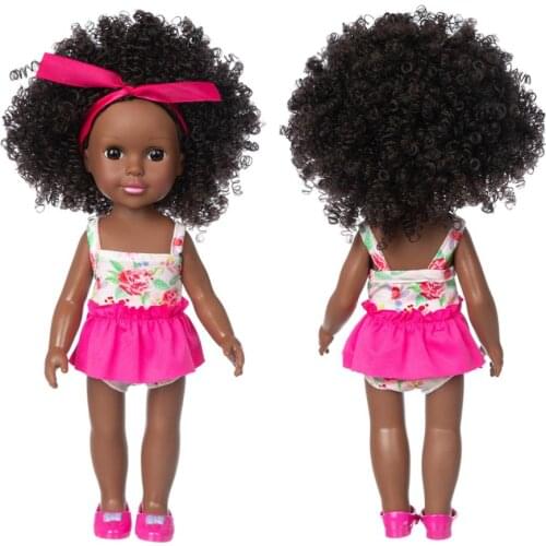 14 Inch Baby Dolls For Kids Born Accessories Jumpsuits With Explosive Hairstyle Polyvinyl Chloride Soft African Doll