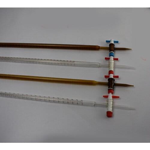25ml/50ml transparent/brown burette PTFE acid base dual-use buret teaching chemistry equipment 2pcs set