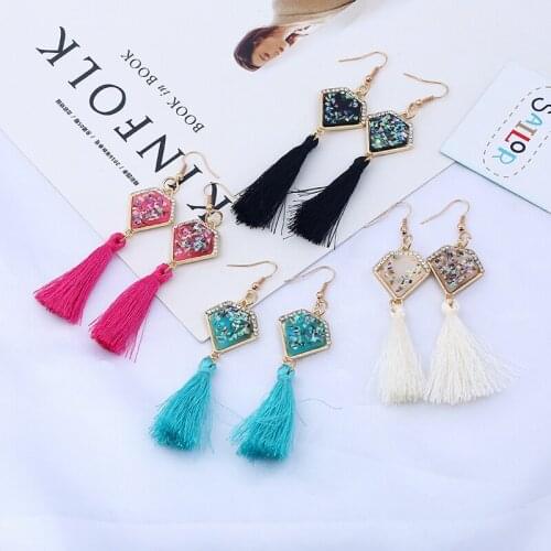 2017 New Bohemian Fashion Long Tassel Earrings Handmade Dangle Crystal Statement Earrings Fringed Earrings Jewelry