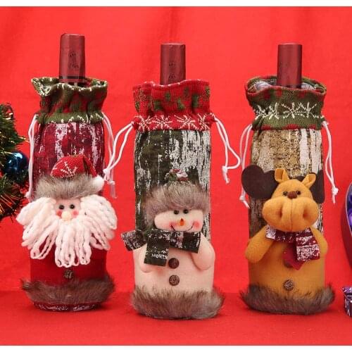 2021 Cute Knitted Christmas Doll Wine Bottle Cover Bag New Year Xmas Home Dinner Table Party Decorations for Dropshipping