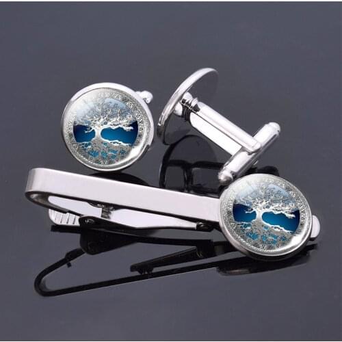3pcs/set Tree of Life Art Print Tie Clips Men Cufflinks Glass Cabochon Cufflinks Tie Bar Tie Bars Clip Wedding Pins Jewelry