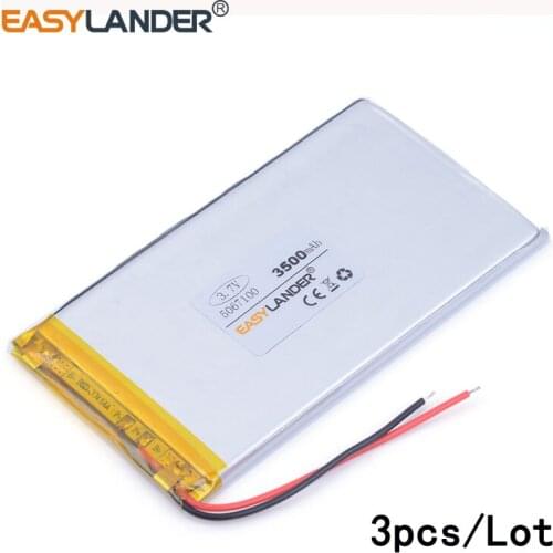 3pcs/Lot 3.7V 5067100 3500mAH lithium Li ion polymer rechargeable battery for tablet pc 7 inch 8 inch 9inch DIY Power mobile