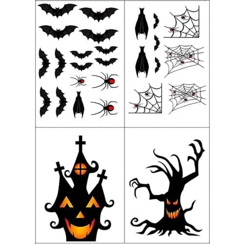 4pcs/set Halloween Theme Window Wall Stickers Decorations Bat Spider Web Window Clings Room Decor Window Decals Ornament