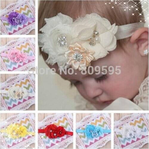 40pcs/lot 12colors Shabby chiffon flower and mini satin bow headband