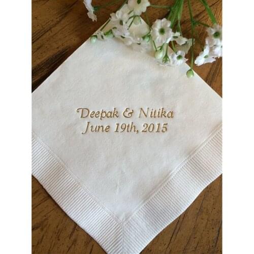 50Pcs/Lot Gold Printed Beverage Napkins Wedding Custom Napkins Baby Shower Bridal Shower Personalized Beverage Napkins