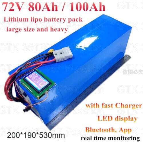 GTK 72v 80Ah 100Ah lithium battery 120A smart BMS electric Scooter 5kw 7000w 9000w ebike battery bluetooth App LED display + 10A