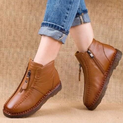 Women Winter Snow Boots Shoes Casual Ladies PU Leather Plush Warm Women Shoes Zip Sewing Female Flat Comfortable