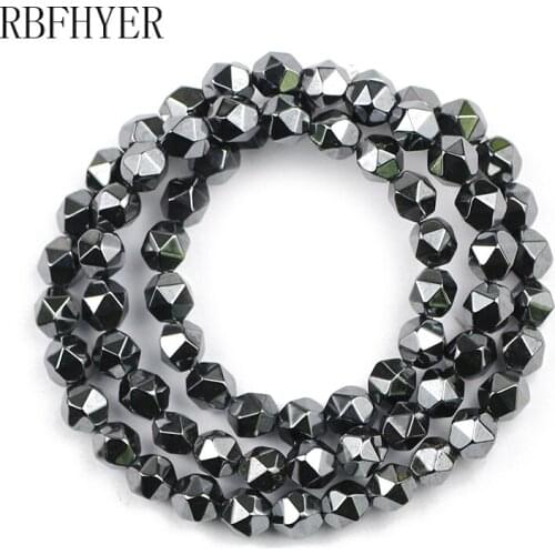 Natural Stone Beads Faceted Black Hematite Loose Spacer Bead for Jewelry Making DIY Bracelet Necklace 2/3/4/6/8/10mm Accessories