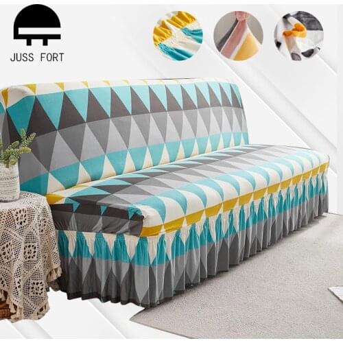Geometric Print Folding Sofa Bed Covers Skirt Edge Without Armrest Elastic Couch Cover for Living room Decor Armless Slipcovers
