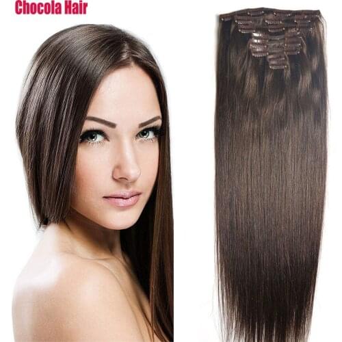 Chocola Full Head Brazilian Machine Made Remy Hair 8pcs Set 120g 16"-28" Natural Straight Clip In Human Hair Extensions