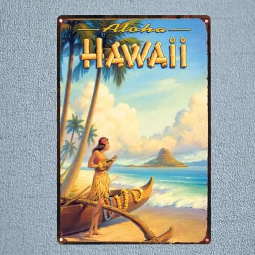 HAWAii landscape Metal Tin Sign Vintage Plaque Painting Travel Restaurant Wall Bar Cafe Home Art Craft Decor 30X20CM DU-1128