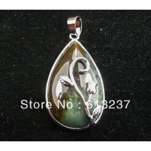 HOT!hot free Shipping new Fashion diy 5pcs moss carnelian agat stone teardrop pendant 36x27mm AAA MY4679