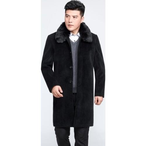 Faux Fur Collar Man Jacket Winter Mens Wool Coat Plus Size 4XL Mens Wool Overcoat Padded Jackets Abrigo Hombre WXF494