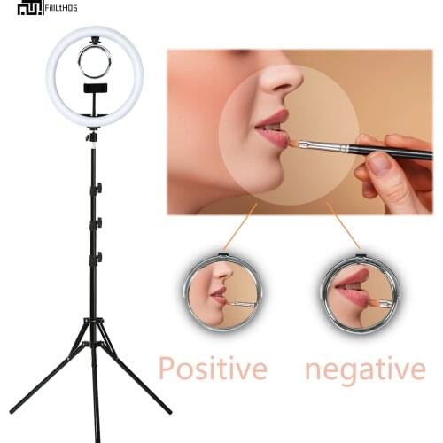 12 Inch LED Selfie Ring Light with Mirror Tripod Stand Phone Holder Ring Lamp Photography Light for Live Stream YouTube Makeup