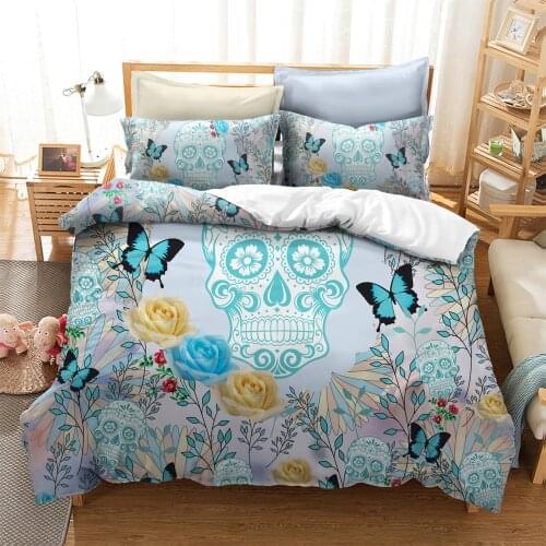Fanaijia multicolor skull Bedding Set Luxury Sugar Skull Duvet Cover Set with Pillowcase Queen size Bed Set