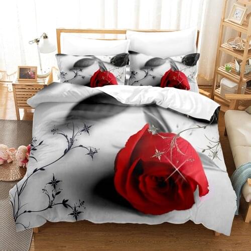 Red Flower Rose Bedding Set Single Twin Full Queen King Size Flowers Rose Bed Set Children Bedroom Duvetcover Sets 17