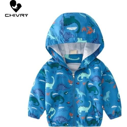 New 2021 Spring Autumn Children Coat Kids Boys Jacket Outerwear Fashion Cartoon Dinosaur Print Hooded Zipper Windbreaker Clothes