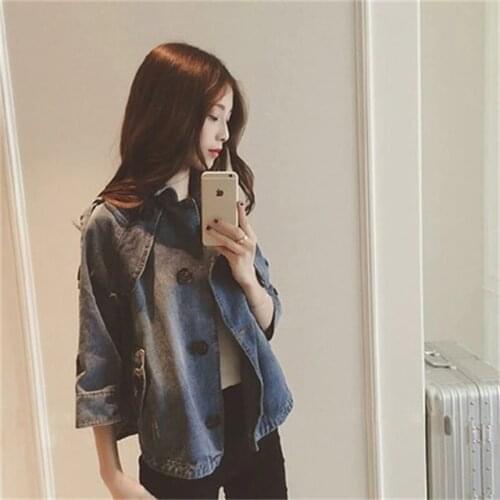 Spring and Autumn Womens New Korean version of the loose loose wild casual jacket seven-point sleeve cloak denim jacket TB18805