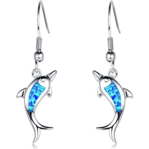 Cute Imitation Fire Opal Sea Blue Dolphin Earrings for Women Accessories Fashion Jewelry Wedding Party Birthday Girl Gift 2020