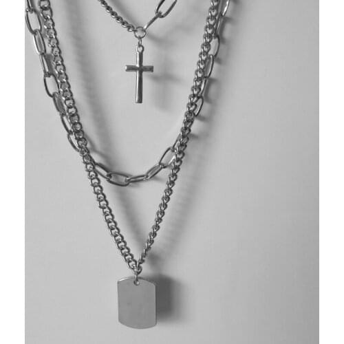 Multi-layer Cross Necklace for Women Men Dog Tag Pendant Choker Jewellery Necklaces for Teen Girls