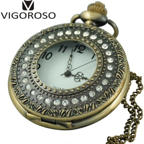 Fashion Diamond Quartz Pocket Watch Necklace Men Women Friend Watches Pendant Chain Clock