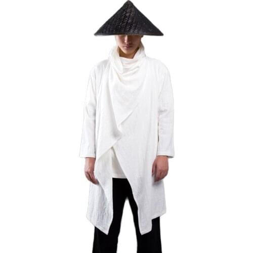 Spring summer men cotton linen long trench coat Chinese style vintage cloak man personality Japanese overcoat long jacket