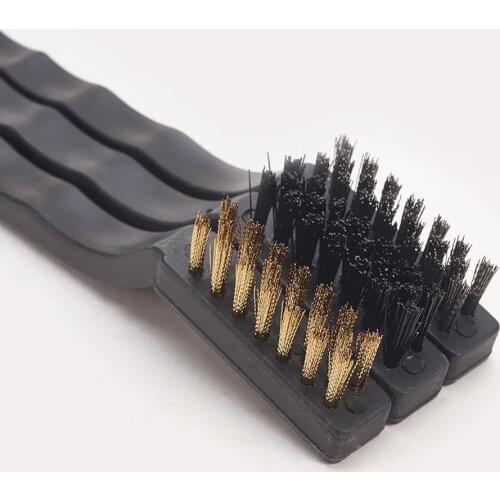 New 3 sets Brush Kit 3pcs/set 17cm Total Length Stainless Steel And Copper And Nylon Wire Metal Cleaning Brush Plastic Handle