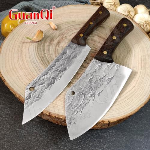 Stainless Steel Cleaver Kitchen Knife Hammer 5Cr15mov Steel Chef Knife Razor Sharp Slicer Meat Chopping Knife Forged Knives Set