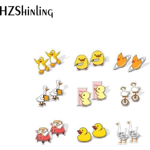 2021 New Baby Funny Yellow Duck Stud Earring Cute Animal Acrylic Resin Earrings Epoxy Handmade Jewelry Gifts Girl