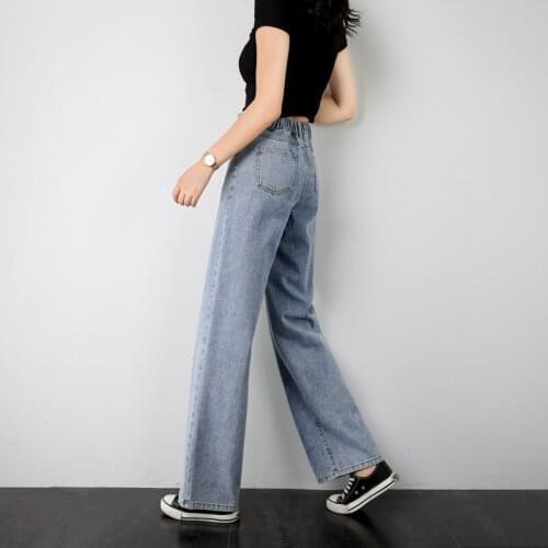 2021 New Women Elastic High waist Flare jeans wide leg pants fashion Simple Female casual Denim mom jeans trousers Large size