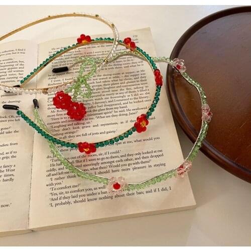 2021 New Arrival Summer Headband Hair Accessories Hand-Woven Sweet Flower Crystal Cherry Beaded Headbands For Women Girl