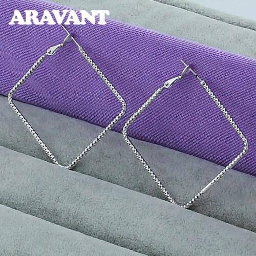 New Fashion 925 Silver Vintage Square Hoop Earrings For Women Fashion Jewelry Gifts