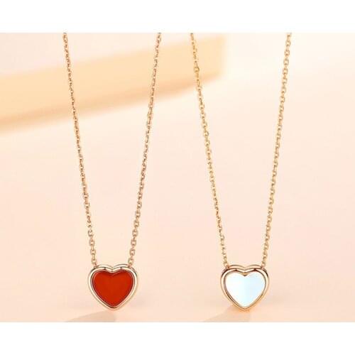 MOC35 New Double-sided Love Pendant Simple Heart-shaped Necklace Female Clavicle Chain Red Agate Necklace Gift
