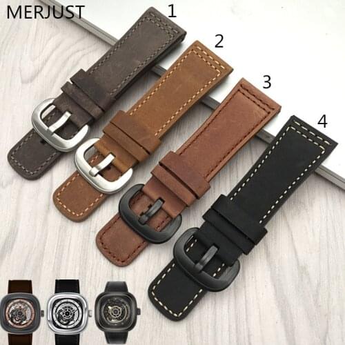 New High quality Italian Calfskin Strap with Pin Buckle Black Brown SevenFriday M1|M2|P1|P3|V2 Genuine Leather Watchband 28mm