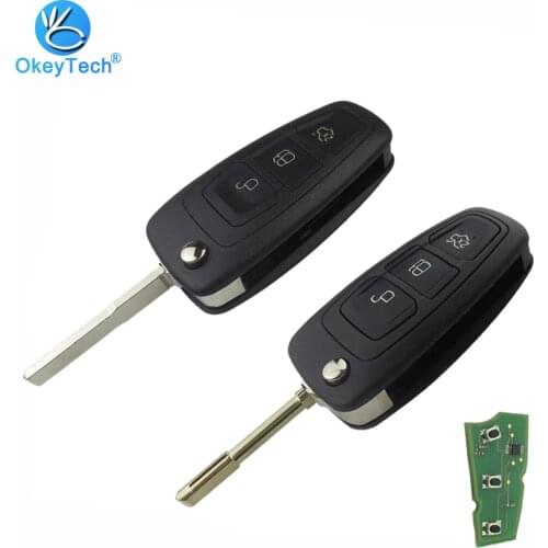 Okeytech 3 Button Flip Folding Remote Key Fob Uncut Blank FO21/HU101 Blade 433Mhz 4D63/4D60 Chip for Ford Mondeo Transit Connect