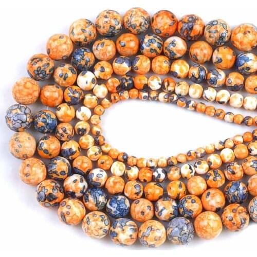 Natural Orange Dark Blue Spots Colorful Rain Jaspers Round Beads 15''4/6/8/10/12mm for Jewelry Making DIY Bracelet Accessories