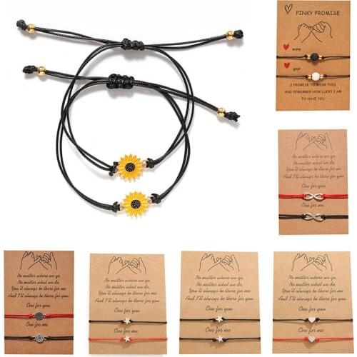 2pcs/set Fashion Woven Bracelet Card Sunflower Charm Colorful Cord Bracelet for Girls Jewelry Gift For Friend 2-Piece Set