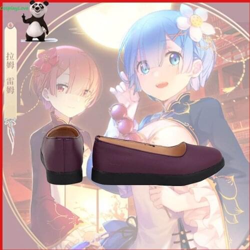 Re: Life In A Different World From Zero Rem Chinese Cheongsam Brown Cosplay Shoes Long Boots Leather Custom Made For Halloween